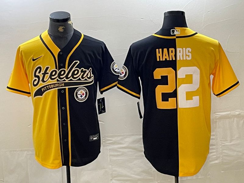 Men Pittsburgh Steelers #22 Harris Yellow black Joint Name 2024 Nike Limited NFL Jersey style 1